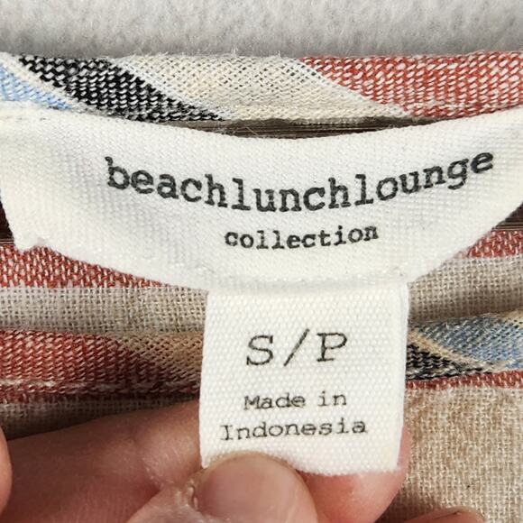 Beach Lunch Lounge Collection Top Women S/P Cream Multi Striped Tie Linen Cotton - Picture 3 of 12
